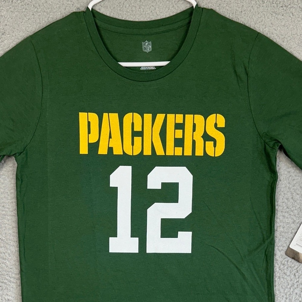 NEW Green Bay Packers NFL T-Shirt Boys Large 14-16 Green Aaron Rodgers‎ 12 Tee